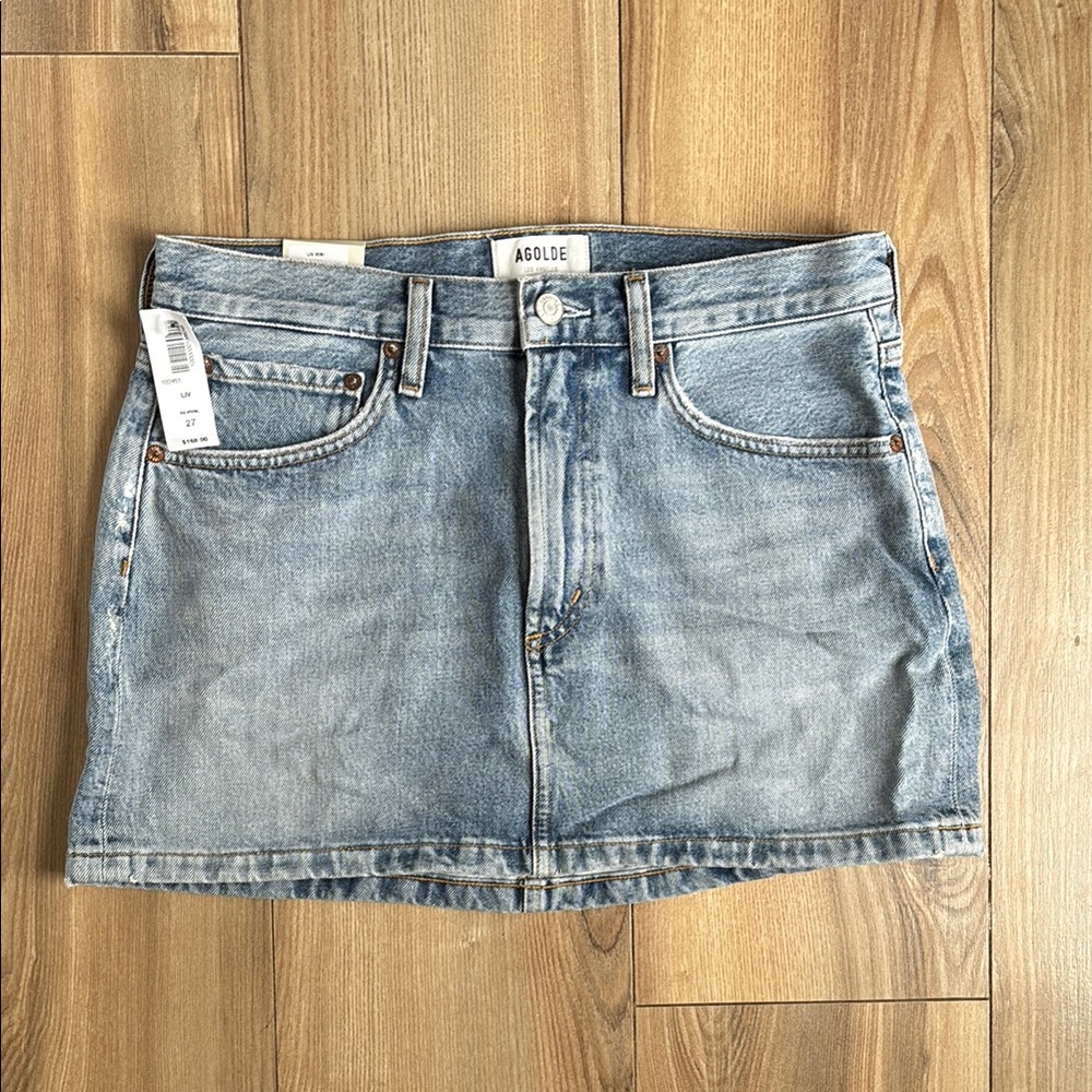 NWT AGOLDE Liv Mini color Revival - Blue Denim Mini Skirt